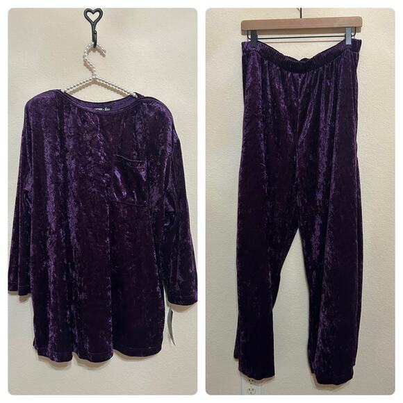 NEW Vintage 1970s JCPenney More Jazz Pajama Set Purple Velour Size 18W DEADSTOCK - Picture 1 of 15
